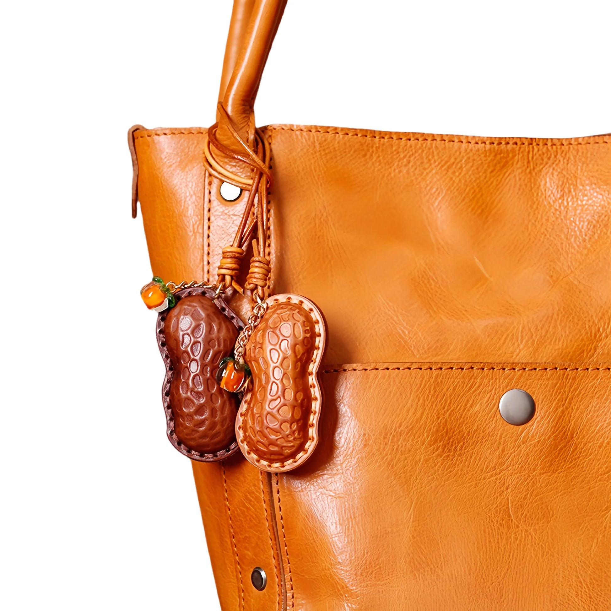 🥜【数量限定・送料無料】DUDU Leather Kobo 本革ピーナッツ型レザーキーホルダー|癒し雑貨・手作りギフト・ユニセックスプレゼント - DUDU Leather Kobo